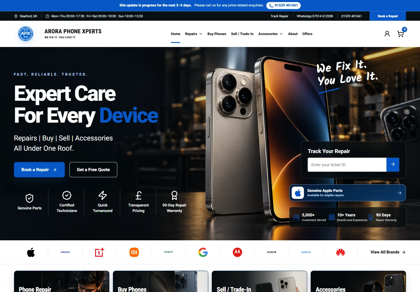 APX Repairs desktop website preview