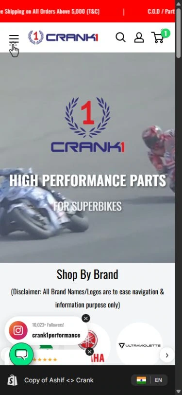 Crank1 Performance mobile website preview