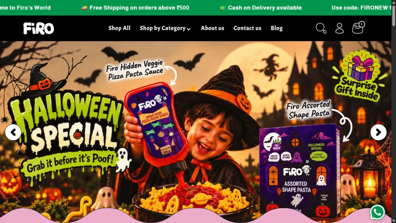 Firo Foods desktop website preview